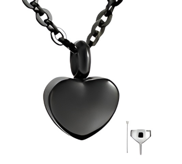Collar urna Corazón de acero inoxidable. Plata, negro, oro y oro rosa. - Imagen 2