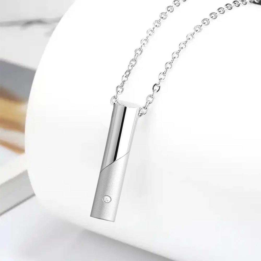 Collar de urna cilíndrica de barra para cenizas para mujeres y hombres. Color plata y negro. - Imagen 8