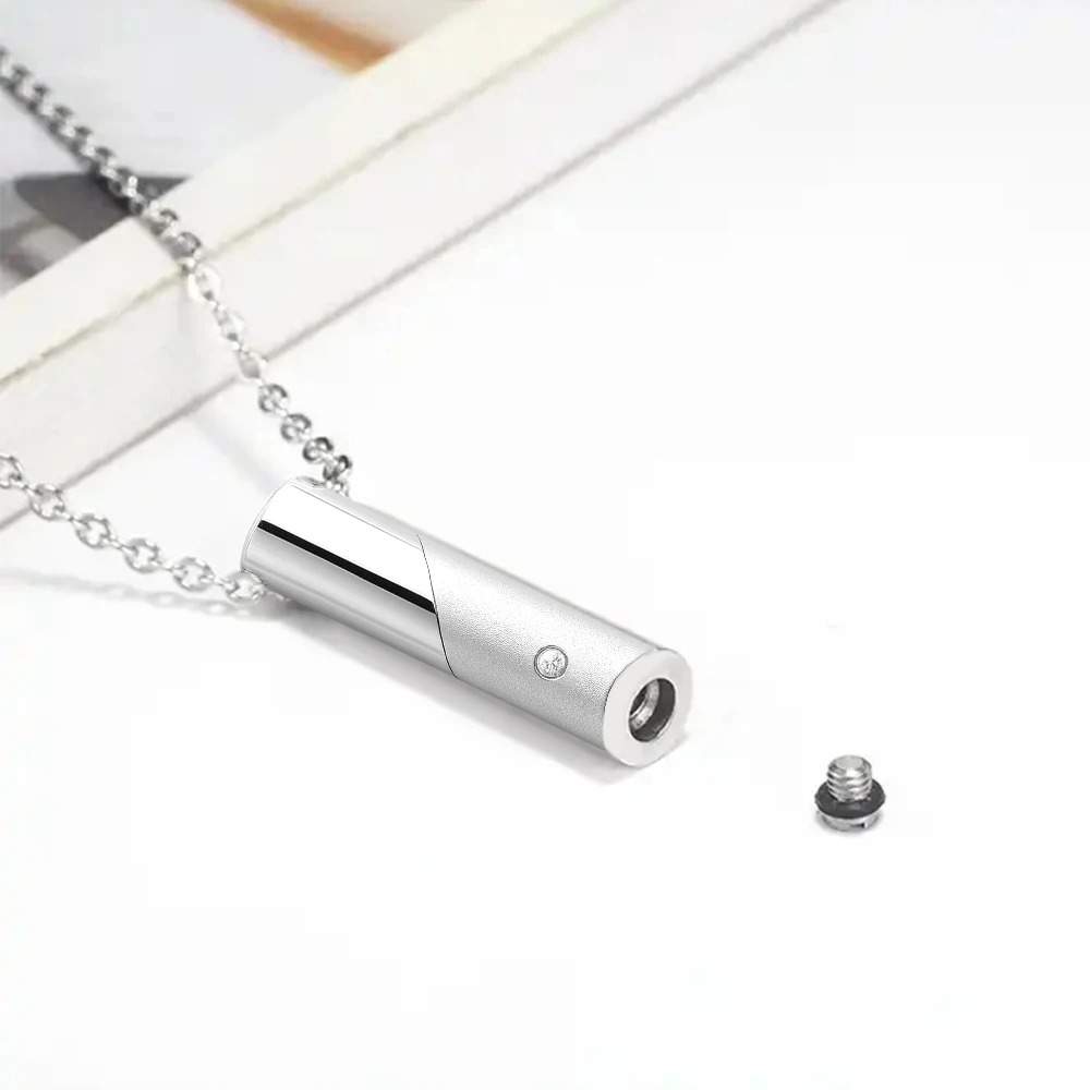 Collar de urna cilíndrica de barra para cenizas para mujeres y hombres. Color plata y negro. - Imagen 5
