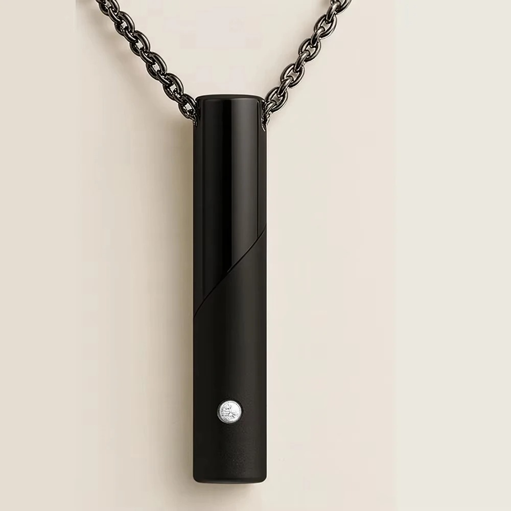 Collar de urna cilíndrica de barra para cenizas para mujeres y hombres. Color plata y negro. - Imagen 2